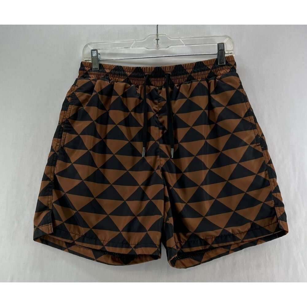 Maison Article Shorts Men S Drawstring Mesh Lined Triangle Geometric Brown Black